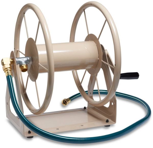 Liberty Garden Products 703-1 Multi-Purpose Steel Wall and Floor Mount Garden Hose Reel, Holds 200-Feet of 5/8-Inch Hose - Tan