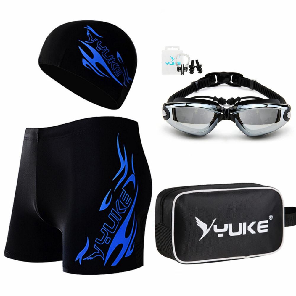 Men`s Swimsuit Set Swim Goggles Swim Cap Ear Plugs Nose Clip Swim Bag Jammer Swimming Set Size 3XL