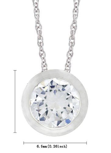 Platinum Plated Sterling Silver Round Cut 6.5mm Cubic Zirconia Pendant Necklace, 18