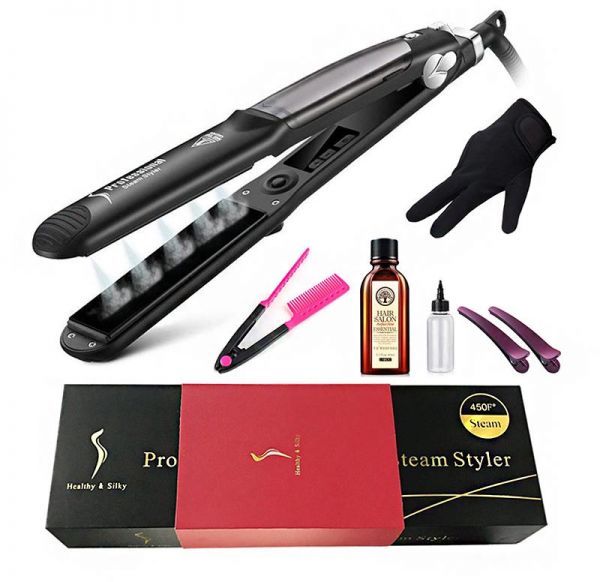 Professional Hair Steam Straightener With Marocco Hair Conditioner Hair Essential Oil Hair Clip And Anti Hot Gloves