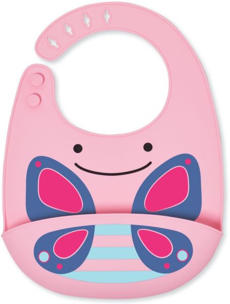 Skip Hop Zoo Fold & Go Silicone Bib, Pink Butterfly
