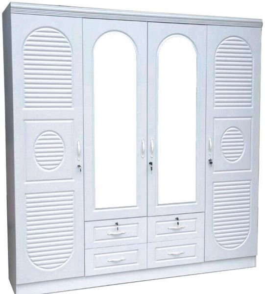 4 Door Wooden Wardrobe With 4 Drawers At the Bottom 200 x 200 x 55 cms White