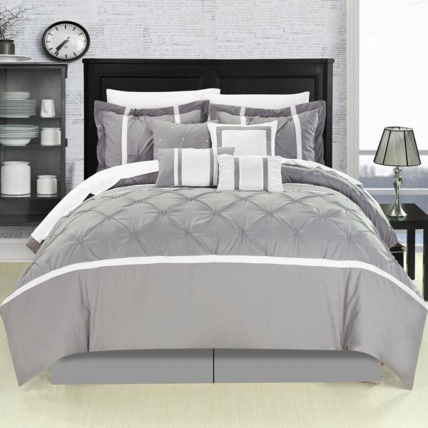 Vermont Grey 12 Piece Comforter Bed In A Bag Set With Sheet Set Queen Grey 127/160-Q-06-CN