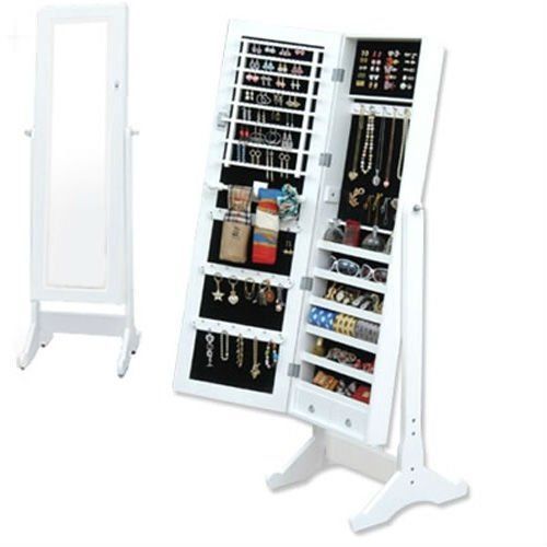 Full Length Jewelry Cabinet With Mirror, White - 132 X 48 X 17 Cm