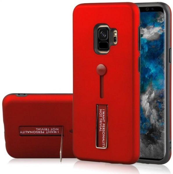 Samsung Galaxy S9 Matte Shockproof Ring Stand PC+TPU Back Case Cover - Red