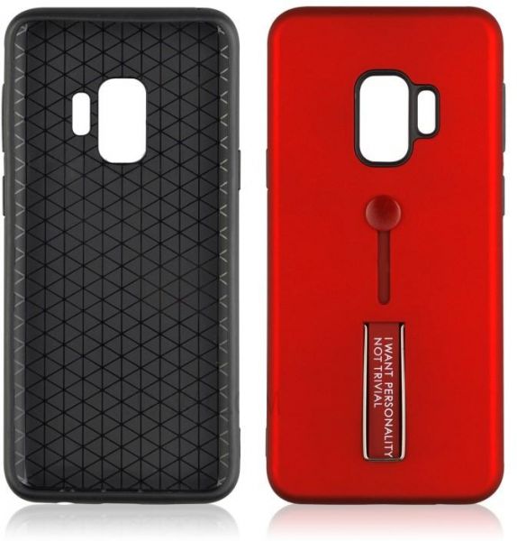 Samsung Galaxy S9 Matte Shockproof Ring Stand PC+TPU Back Case Cover - Red