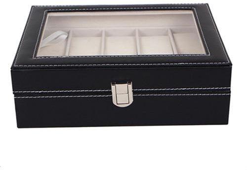 10 Slots Grid PU Leather Watch Boxes Casket Display Box Jewelry Storage Organizer Case locked Watch With Glass Top Winder